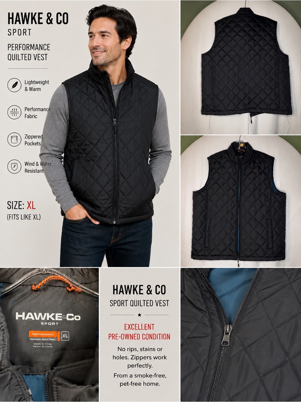 Hawke & Co Men’s Black Quilted Vest